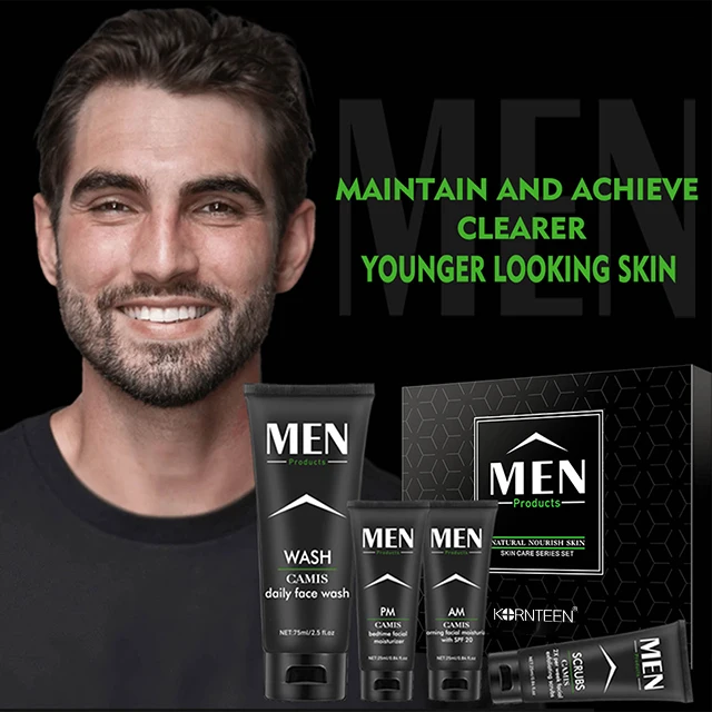 Private Label Organic Korean Facial Moisturizing Skincare Set Face Wash Face Crean Day And Night Cream Men Skin Care Set