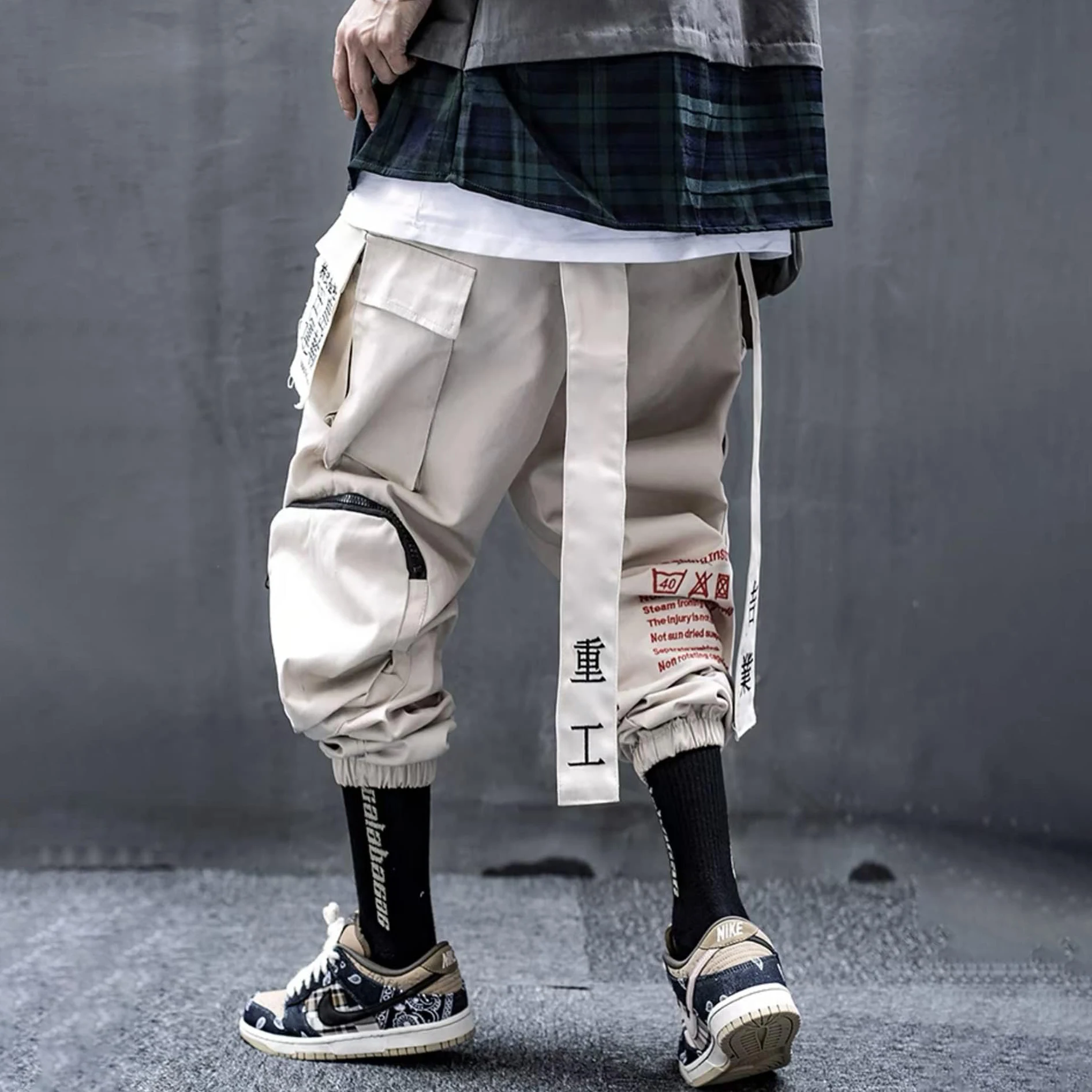 New Style Black 100% Cotton Mens Hip Hop Cargo Pants With Large Pocket Punk Style Custom Jogger Pants
