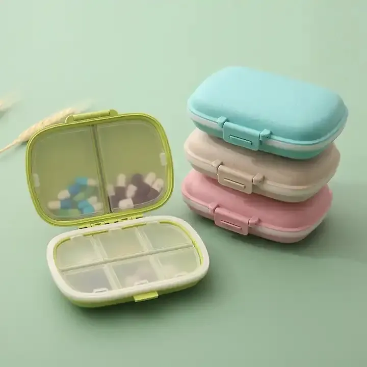 Customized Logo Portable 7-Day & 4-Time Pill Organizer Durable Wheat Straw Pill Storage Cases Weekly Pill Case Box
