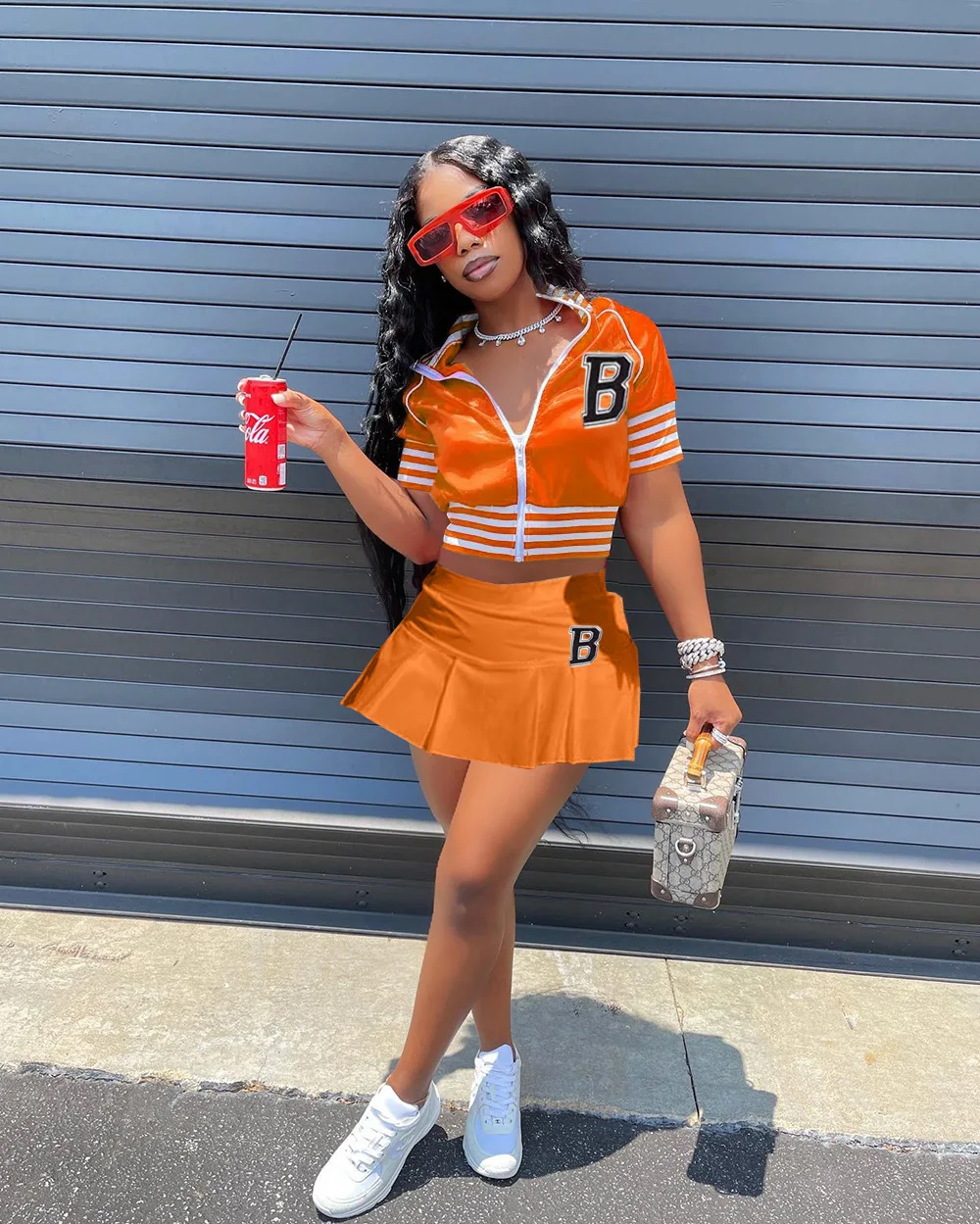 2022 Summer Women Clothing Mini Skirt And Short Sleeves Coat Baseball Uniform Tracksuit 2 Piece Skirt Sets