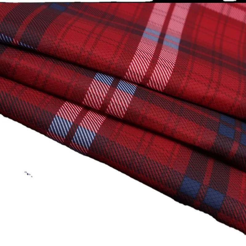 
290T 50D polyester diamond dobby jacquard taffeta fabric with check pattern print for lining 