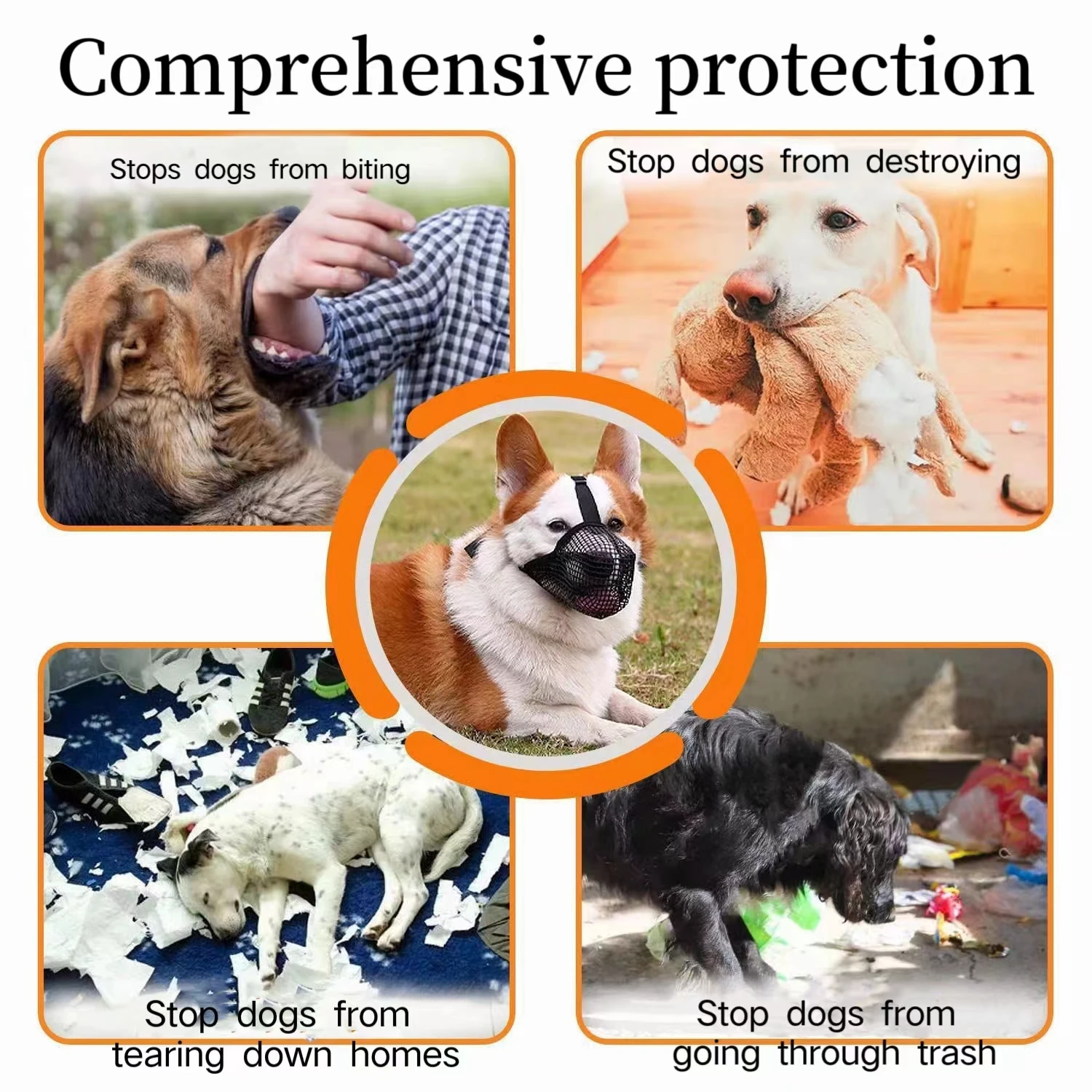 Soft Nylon Mesh Dog Muzzle Breathable Reflective Pet Mouth Cover For Small Medium Large Dogs Prevents Biting Barking