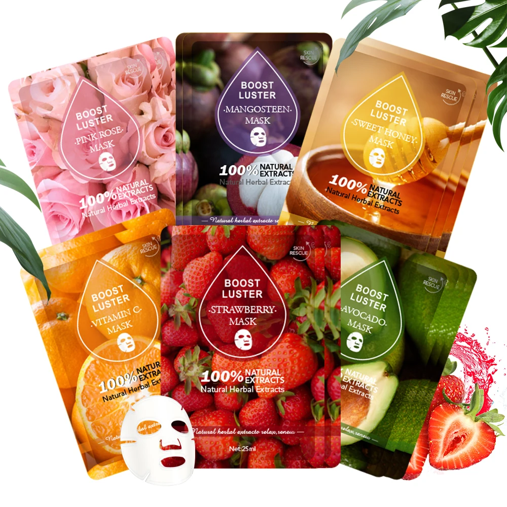oem private label natural moisturizing honey strawberry avocado rose hydrating lightening fruit sheet facemask sheetmask