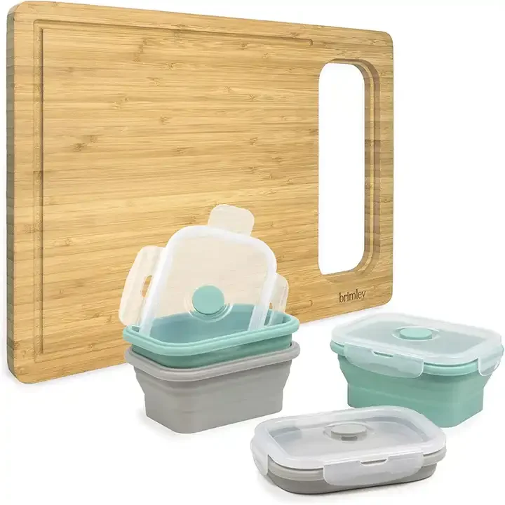 Wholesale Custom High Quality Rectangle Wooden Chopping Board Acacia Chopping Board With 2 Storage Boxes