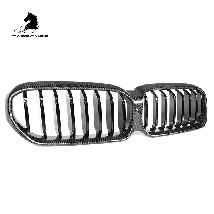 Однокарбоновая глянцевая черная передняя решетка для гриля подходит для 2021-2022 BMW 5-Series LCI G30 G31