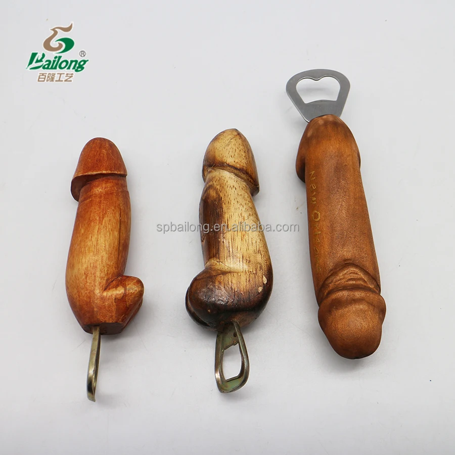 Factory price wholesale custom logo souvenir wood penis handle bottle opener