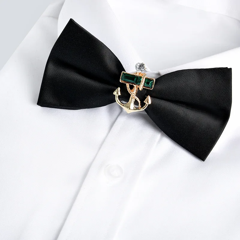 Personalized fashion business handmade black with diamonds solid color mens bow tie accessories