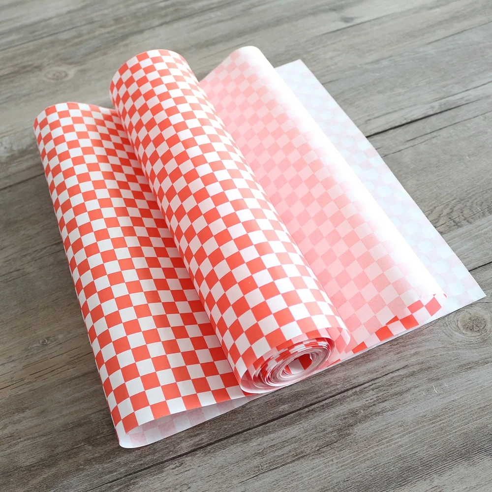 Good Quality Cheap Oil Proof Paper Food Grade Greaseproof Paper With Red&White Square