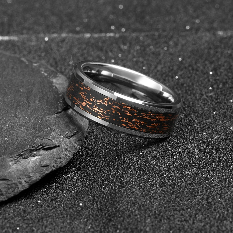 Forged Copper Carbon Fiber Ring Engagement Wedding Band Tungsten Carbide Mens Wedding Ring