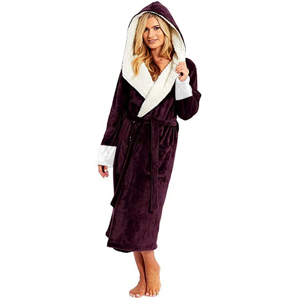 Women Bathrobe Lingerie Nightgown Thick Warm Robe Winter plus size women night dress Pajamas Flannel Bath Robe Sleepwear