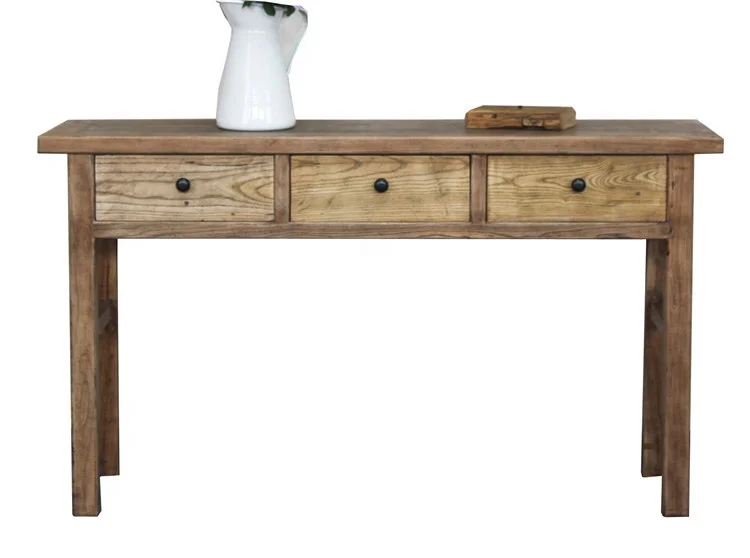 chinese antique reclaimed wood three drawers natural computer writing table