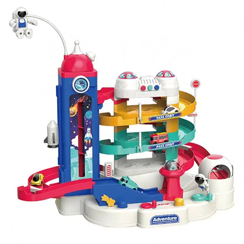 Electric DIY Storytelling Brain Game Multilayer Slot Race Track Toys Space Track Car Adventure Toy with 4 Mini Cars