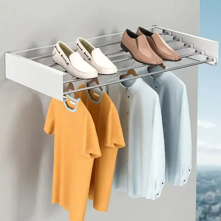 Space-Saving Wall-Mounted Aluminum Foldable Clothes Drying Rack for Kitchen Wardrobe Home Use for Bathroom or Living Room