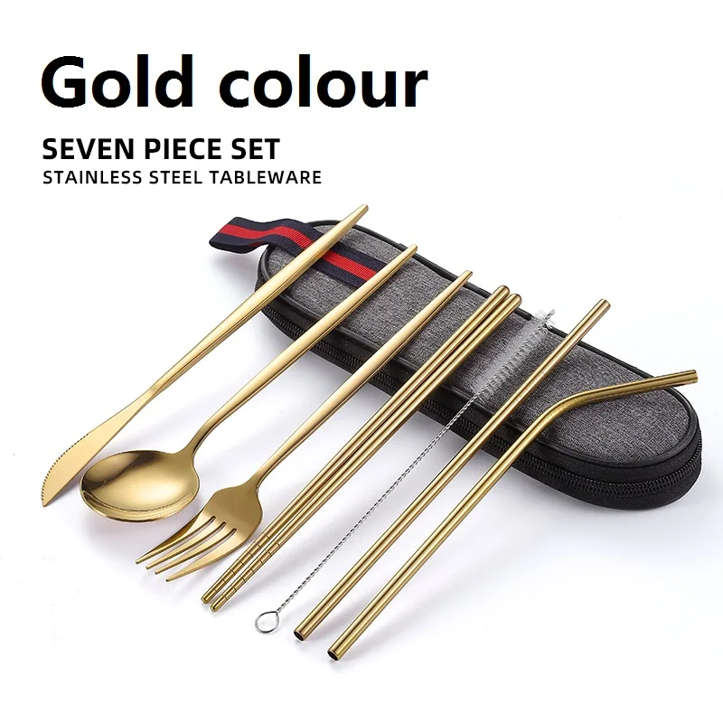 Stainless Steel Travel Camping Cutlery Knife Fork Spoon Chopsticks Set With Case,Lunch Box Utensils, Portable Silverware Set