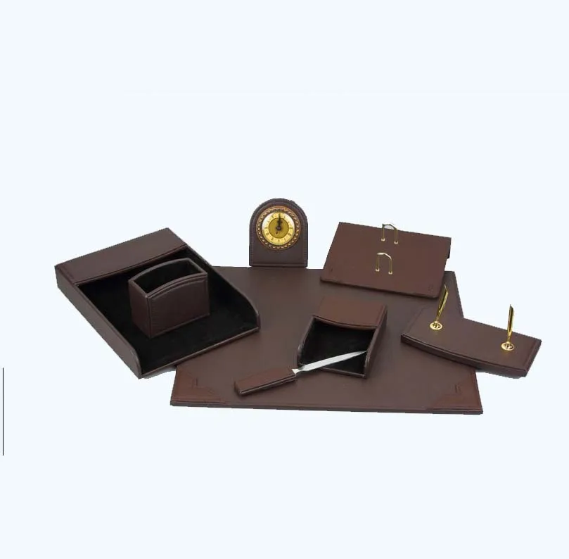 New Design Leather Home Office Table Desktop Storage Tray Desk Organizer Set