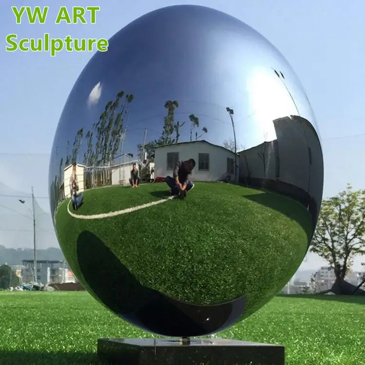 Factory Custom Mirror Polished Hollow Eggs Public Art Stainless Steel Garden Lawn Ball Sculpture
