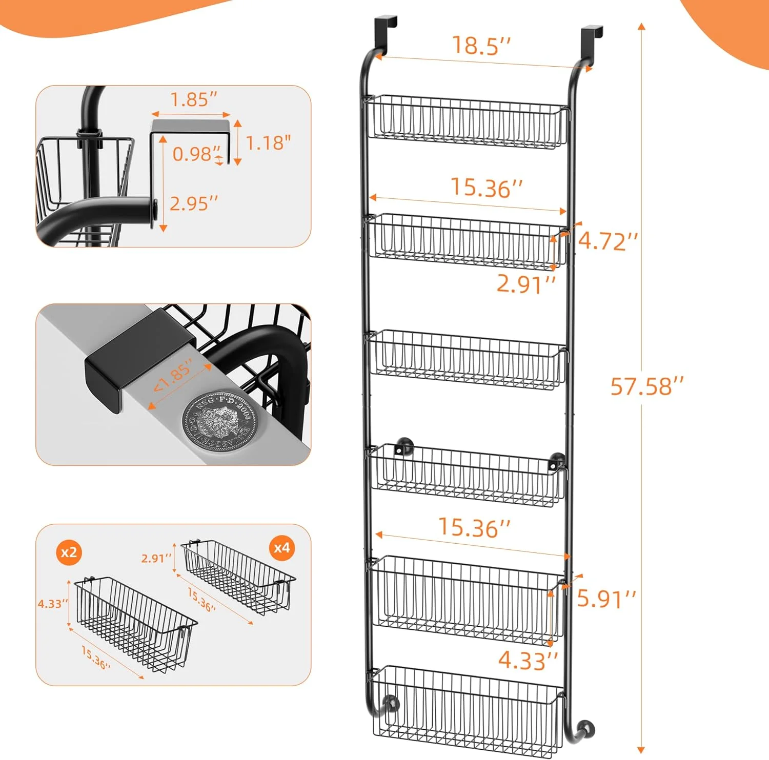 Available in Black White Select 6 Tier Over the Door Pantry Organizer Wall Mounted Spice Rack Kitchen Storage Racks Food Pantry