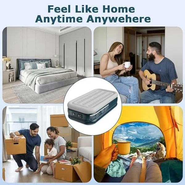 New Self Inflatable Adjustable Portable Air Mattress with Built-in Pump, Flocked Top Layer for Home & Camping Travel