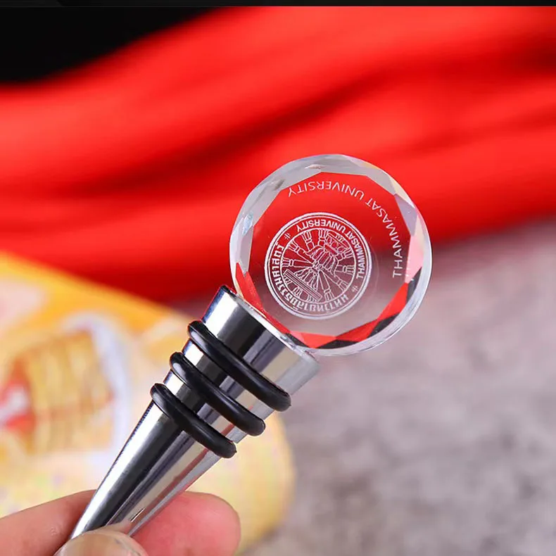 cheap fancy custom logo Event Promotional Gift wedding gift Crystal Glass Bottle Stopper  Wine Stoppers for souvenirs