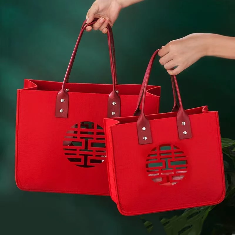 Custom Women Ladies Gift Bags for Bridesmaids Bridal Party Weddubg Minimalist Felt Handbag Tote Felt Bag Shopping Shoulder Bag