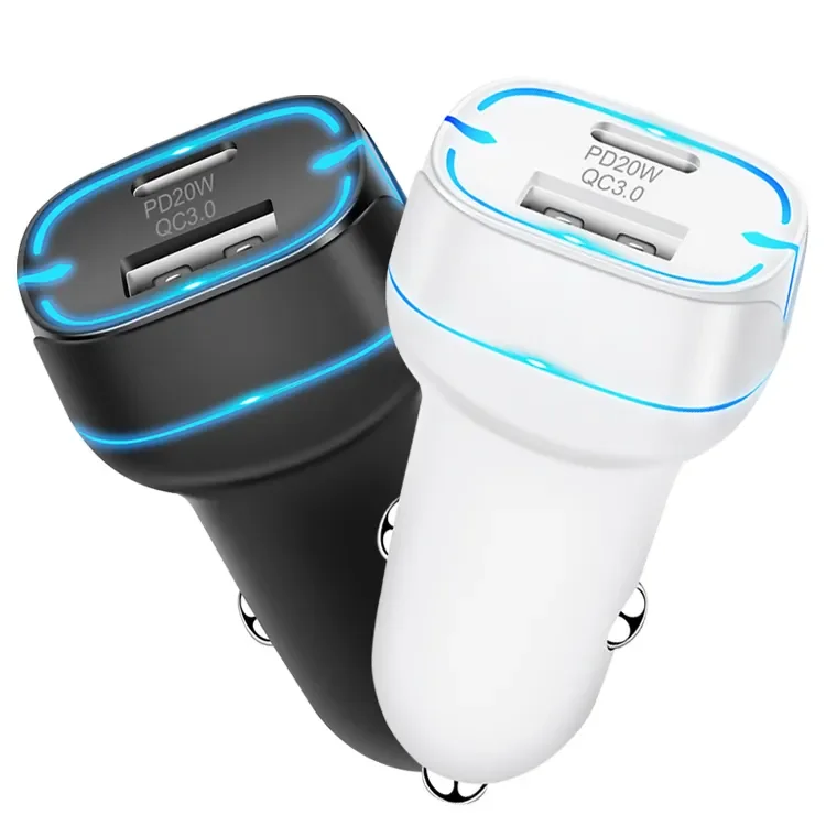 Car charger PD 18w 20w adapter oem dual usb type-c QC3.0 fast car phone charger usb c fast usb car charger for iphone