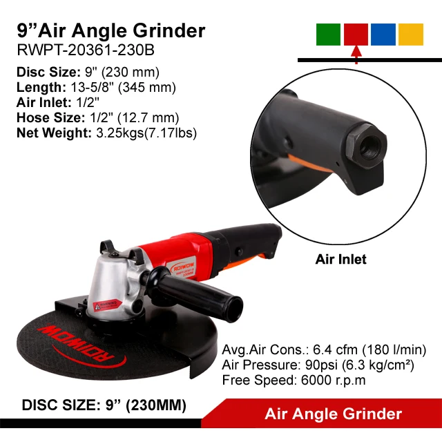 Cheap 9 Inch Professional Pneumatic Air Angle Grinder Tool Heavy Duty 230MM Air Angle Die Grinder Polisher Sanding Disc Machine