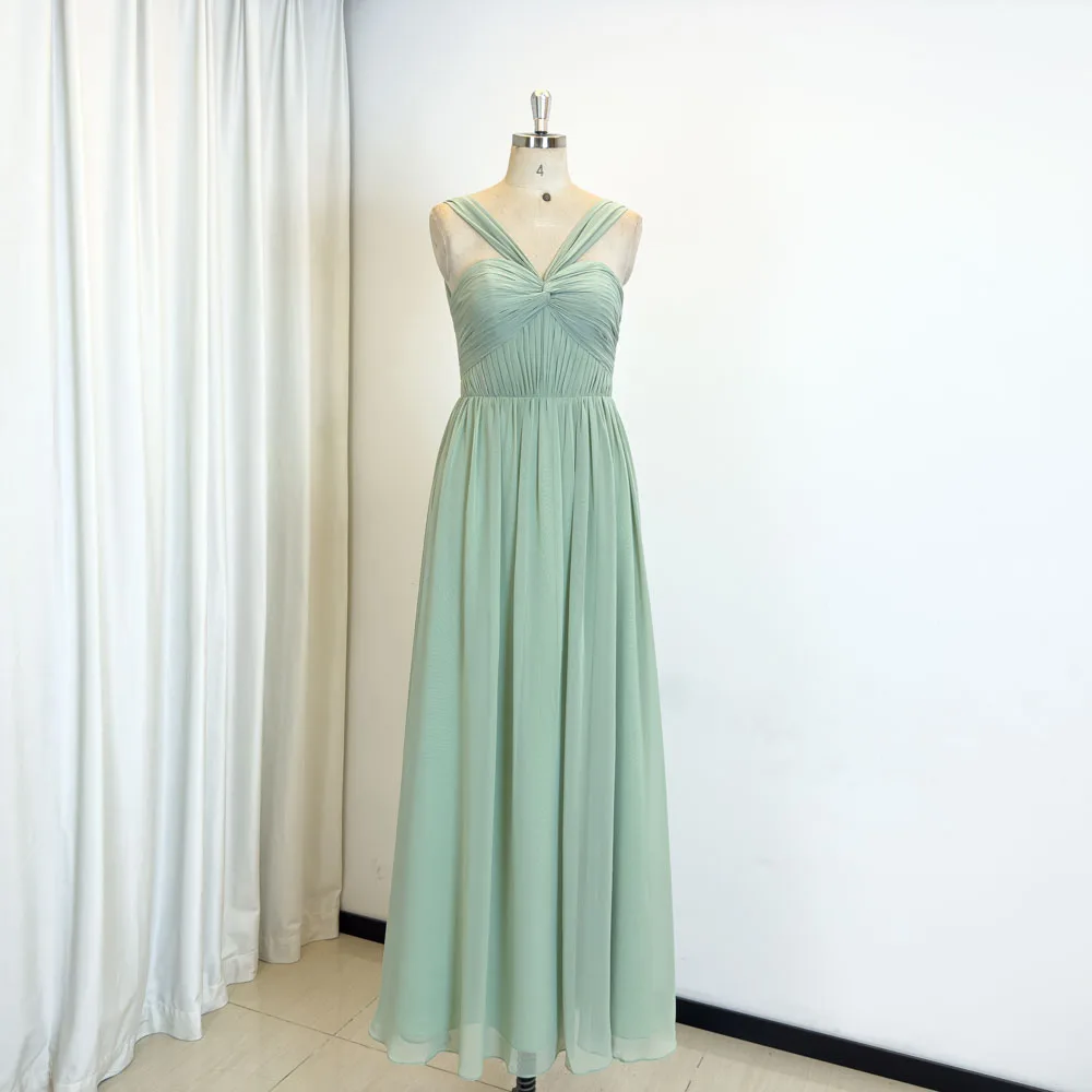 TEENYEE New Trends Plus Size Strap backless bridesmaid Dresses Green china Bridesmaid Long Dress For Leading Girls