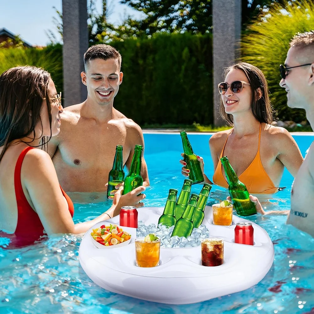 63cm Beverage Fruit Serving Bar Swimming Pool Party LED Color Changing Inflatable Drink Holder Floats With RGB