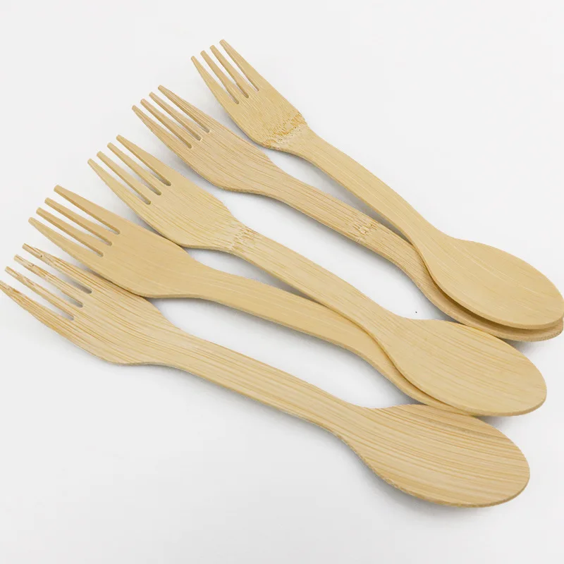 Bamboo spoon commercial disposable Western tableware can be hot LOGO bamboo fork spoon 17cm