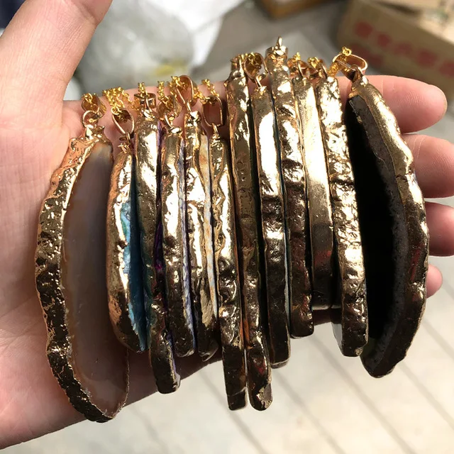 Wholesale Charm natural crystal stone blue pink pendant agate slice pendants for women necklace DIY jewelry