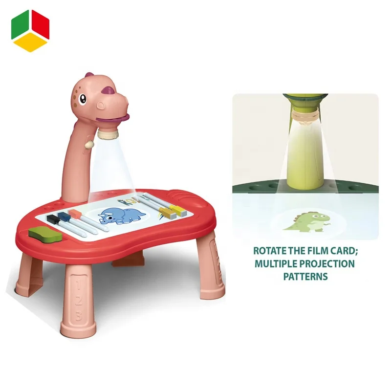QS Hot Sale Parent-child Interactive Color Projector Art Dinosaur Drawing Desk Children Projection Drawing Board Toys For Sale