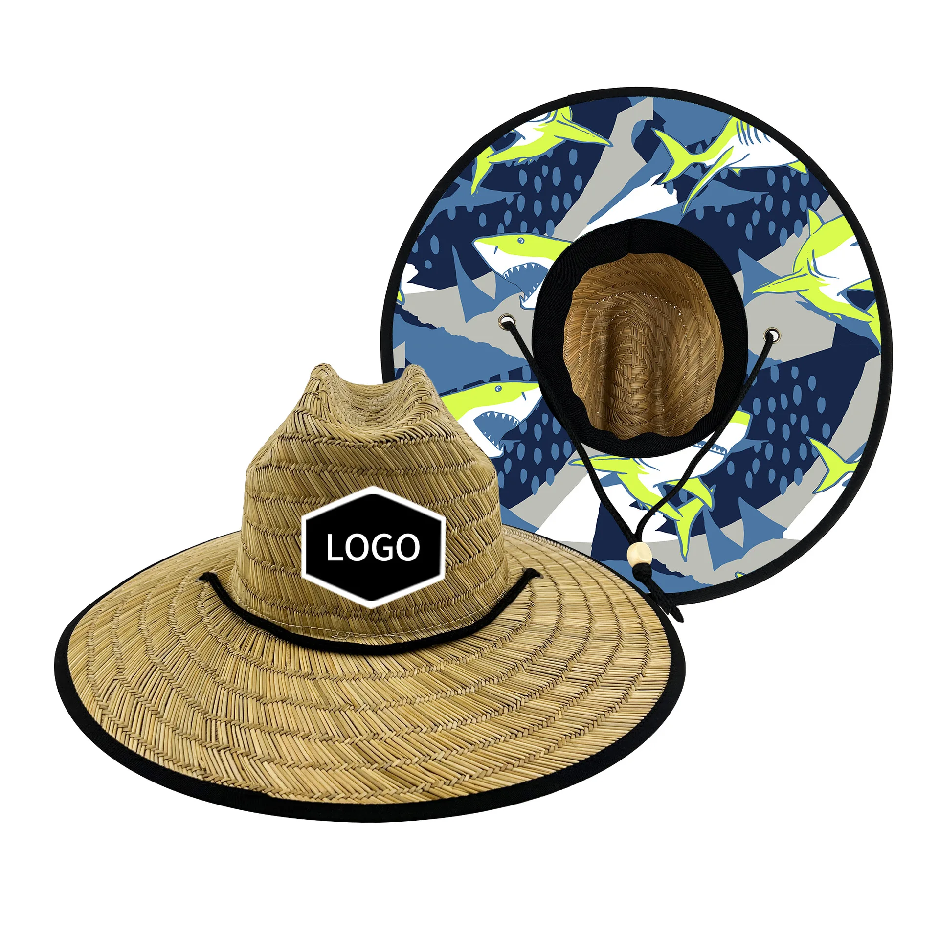 Wholesale Summer Lifeguard Straw Hat Under Brim Custom Printing America Sombrero Beach Hat Surf Lifeguard With logo Straw Hat