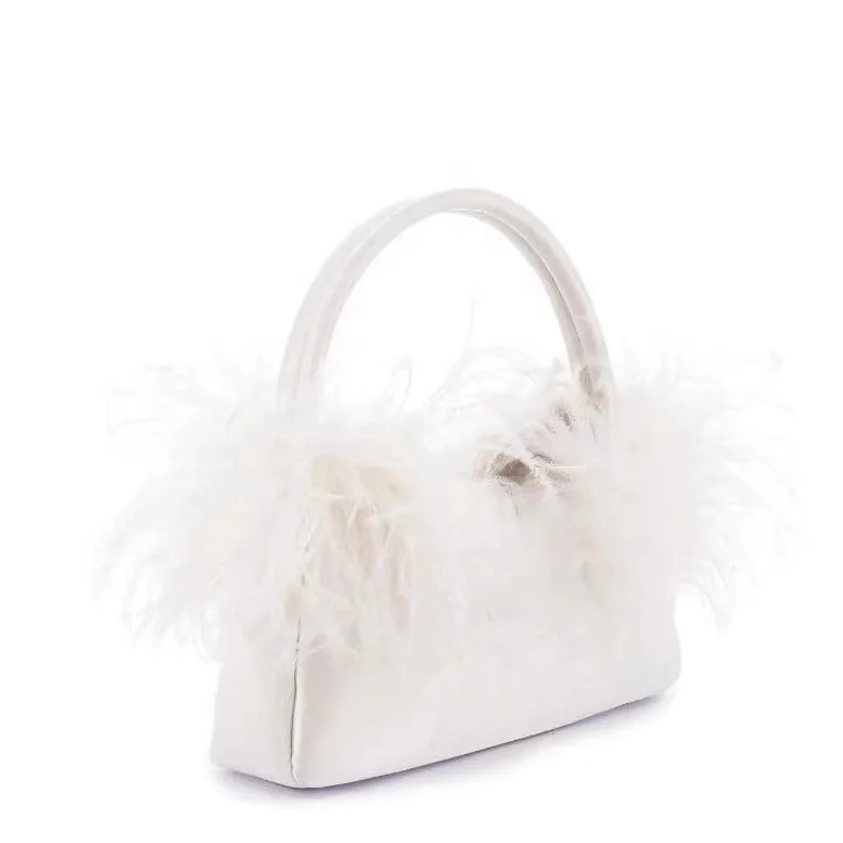 Chic Ele Women Satin Hobo Evening Bag with Ostrich Feather Wedding Party Purse for  ladies sweet red hand bag from Guangzhou