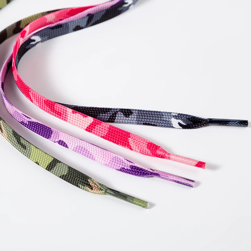 New Custom Wholesale Korean Designer Flat Camouflage Printing Polyester Double-deck Shoe Laces for Canvas Shoes