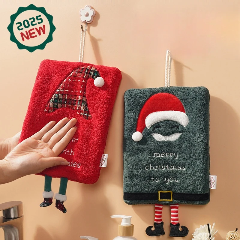 Kitchen Christmas Tree Snowman Elk Hand Towels Bathroom Absorbent Hanging Towels