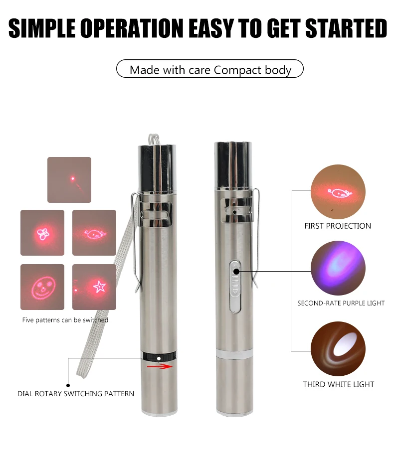 Wholesale USB Recharge 5 Adjustable Patterns LED Light Infrared Cat Laser Pointer Interactive Cat Laser Toy