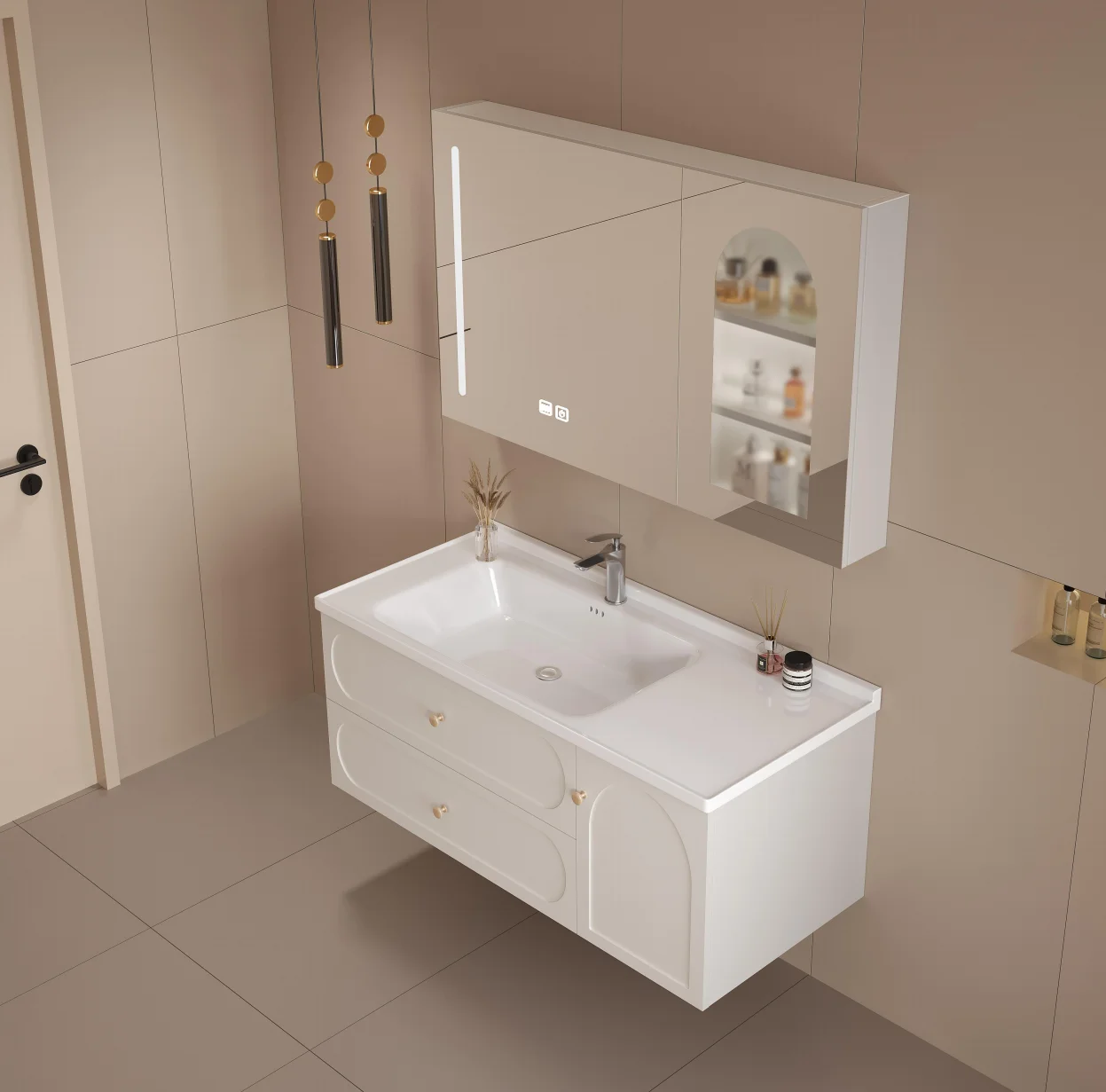 2024 Hot-selling Custom Modern Luxury Curved Wall Mounted Cabinet Bathroom Vanity