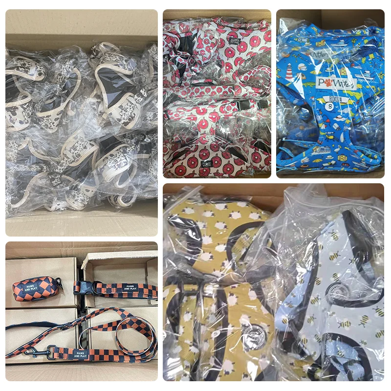 SinSky Made In Pink Leopard Print Training 6-piece Designer Adjustable Dog Harness Custom Luxury Dog Collar Leash Harness Set