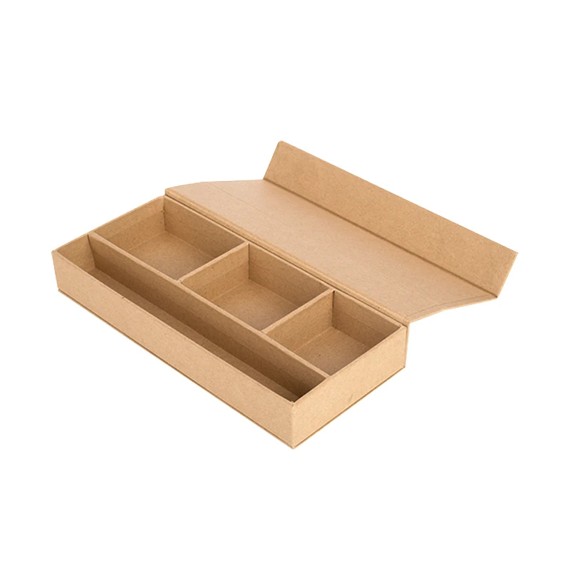 
Packaging Paper Magnetic Square Brown Natural Kraft Rigid Gift Stationery Box With Dividers 