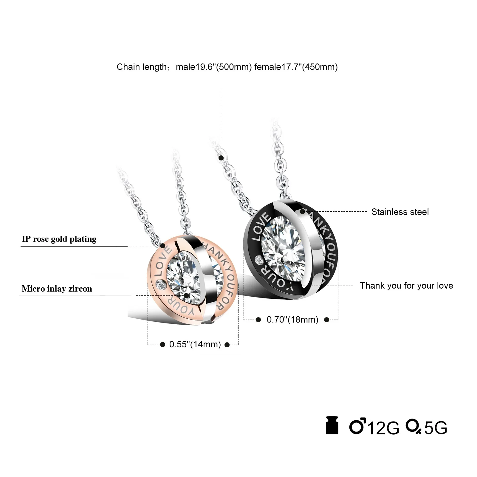 Wholesale Men Stainless Steel Round Inlaid Zircon Pendent Necklace for Couple Jewelry