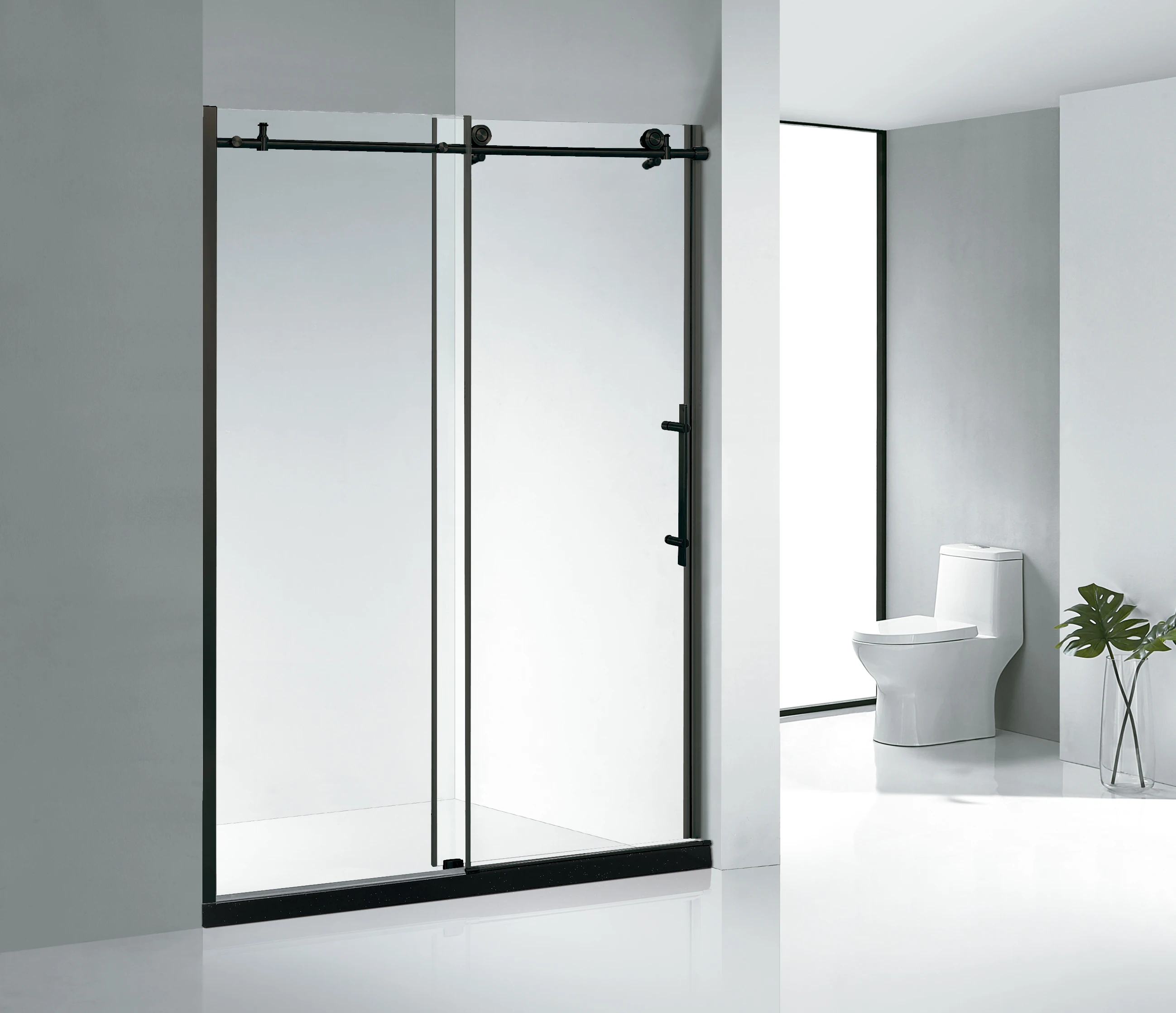 New Design SS304 Roller Line-shape Frameless Tempered Glass Sliding Barn Door With Hardware (KD8013)