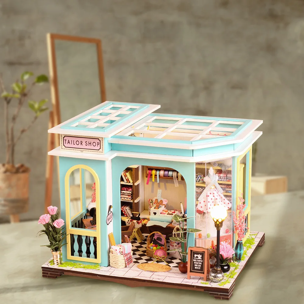 DIY Dollhouse,Wooden Miniature Furniture Kit- Mini Green House with LED Best Birthday Gifts,Dollhouse Miniature House