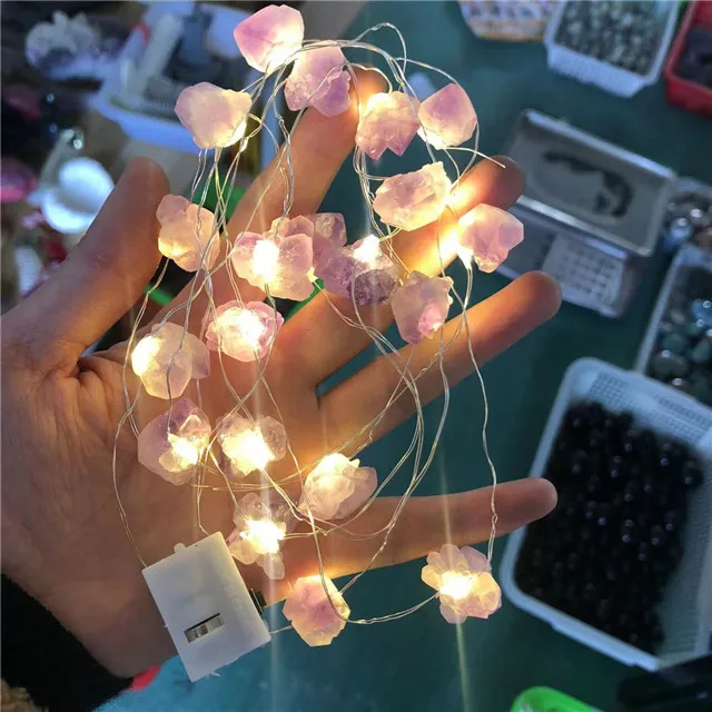 natural rough rose quartz mini lamp string lights amethyst Christmas tree decoration lights home decoration
