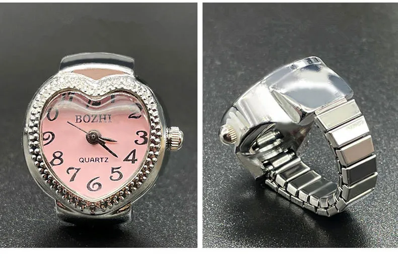 Hot selling Heart Shape lady Quartz Finger Ring Chain Couple Ring Quartz Watch Finger Gift Ring Watch