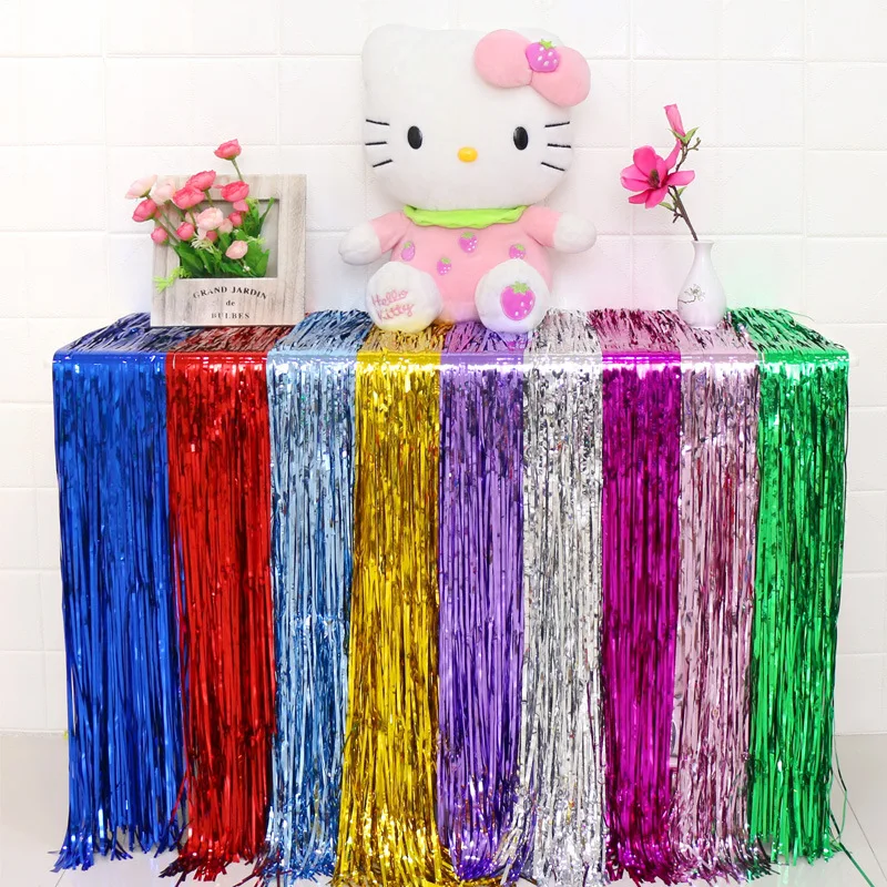 
1*2m rain silk curtain birthday party decoration wedding room layout gold and silver color background wall tassel rain silk curt 