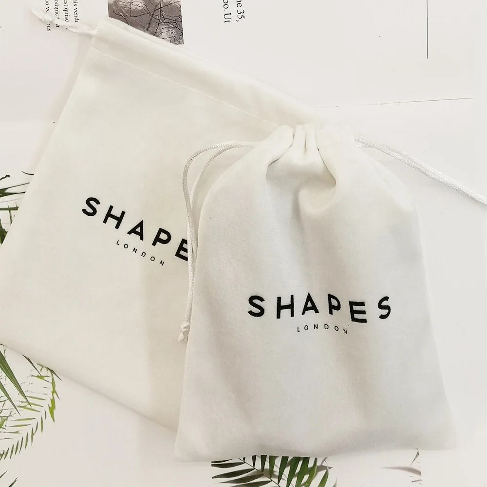 Luxury White Velvet Drawstring Bag Custom Logo Printed Jewelry Perfume Packaging Velvet Bag