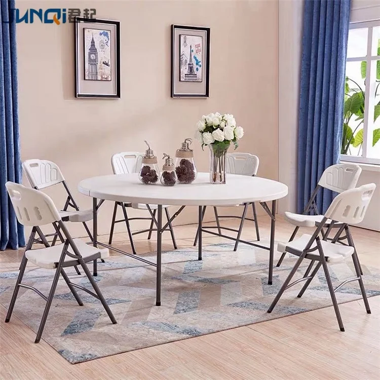 Outdoor plastic folding table With Metal Folding Legs portable Plastic round Folding Table And Chair for wedding and event
