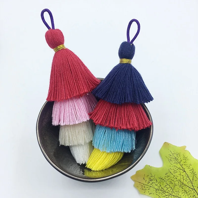
Fashion charm color tassel multi-layer cotton tassel decoration diy keychain earrings ethnic style hanging custom tassel 