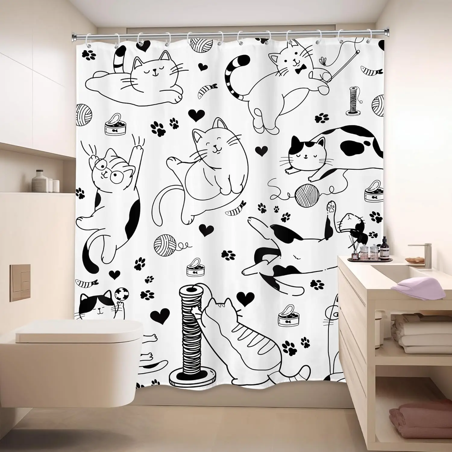 cat kids cute polyester printed bathroom waterproof home sense digital printed water proof shower curtains for bathroom