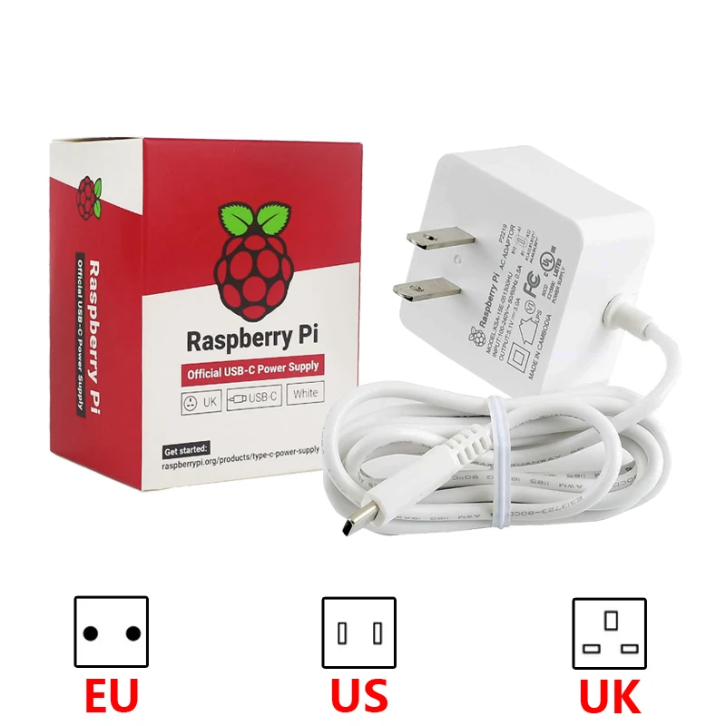 Official Raspberry Pi 4 Case ABS Box + Power Adapter + HD Video Cable + 16/32/64GB Optional SD Card + Heat Sinks for RPi 4 4B